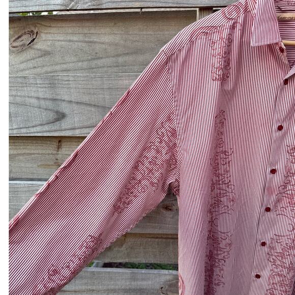 The Havanera Co Button Up Shirt Mens XL Burgundy red Striped pattern long sleeve - Picture 6 of 7